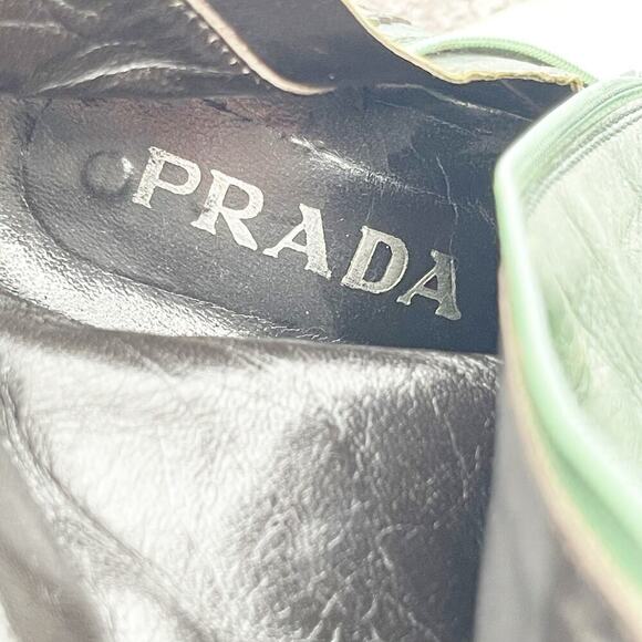 Prada Fall/Winter 1999 Green & Brown Leather Mid-Calf Block Heel Boots IT 37 - Picture 15 of 15